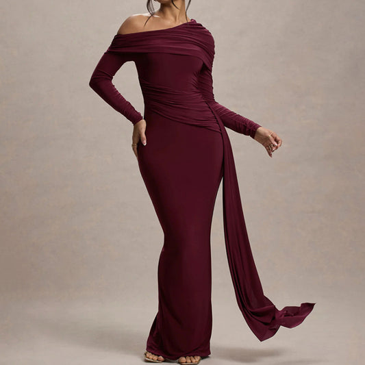 Off-Shoulder Ribbon Wrap Bodycon Dress