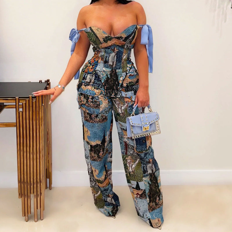 Floral Oil-Painting Print Pants Set