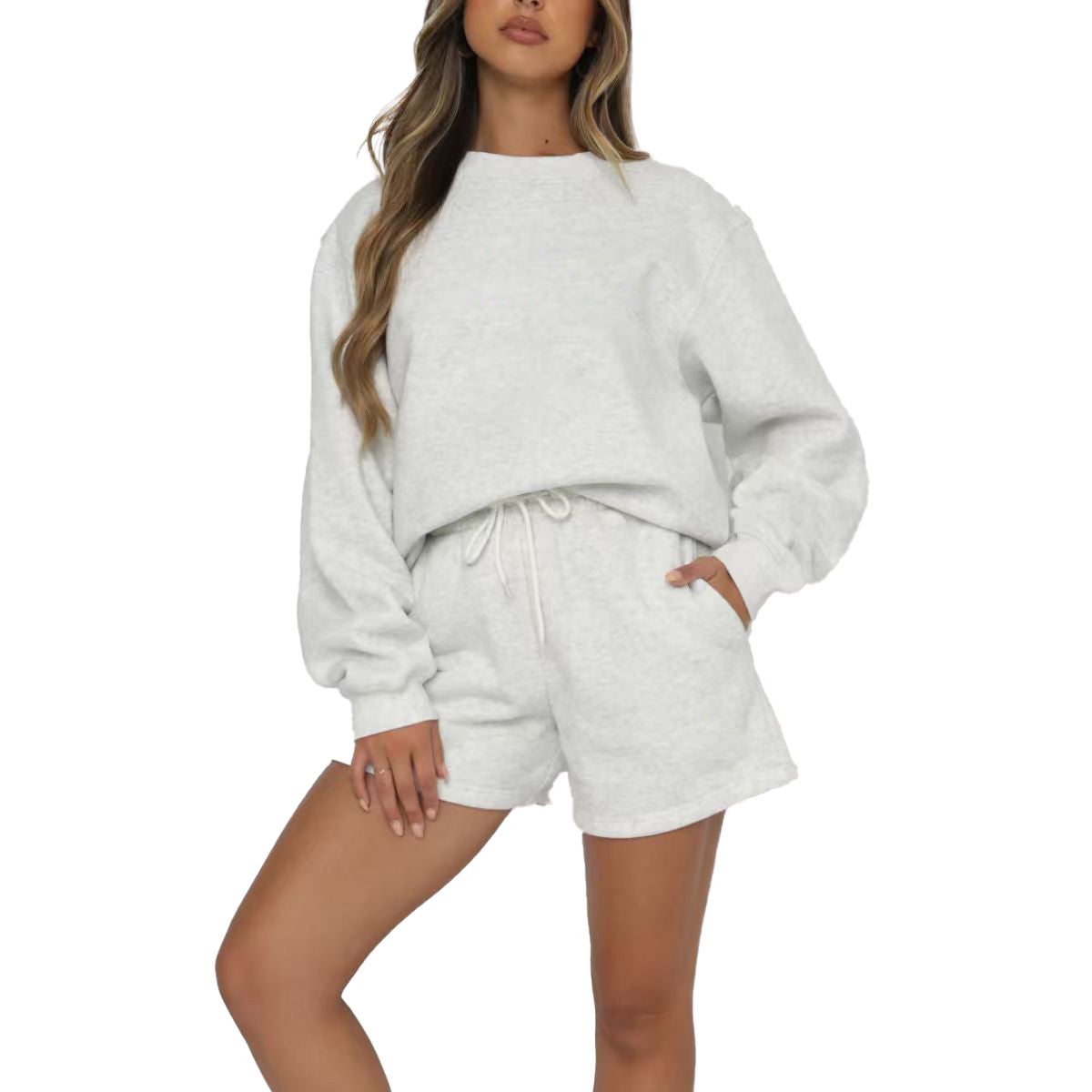 Women's Long-sleeved Sweatshirt + Shorts