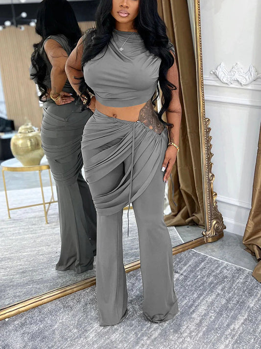 Cutout Draped Pants Set