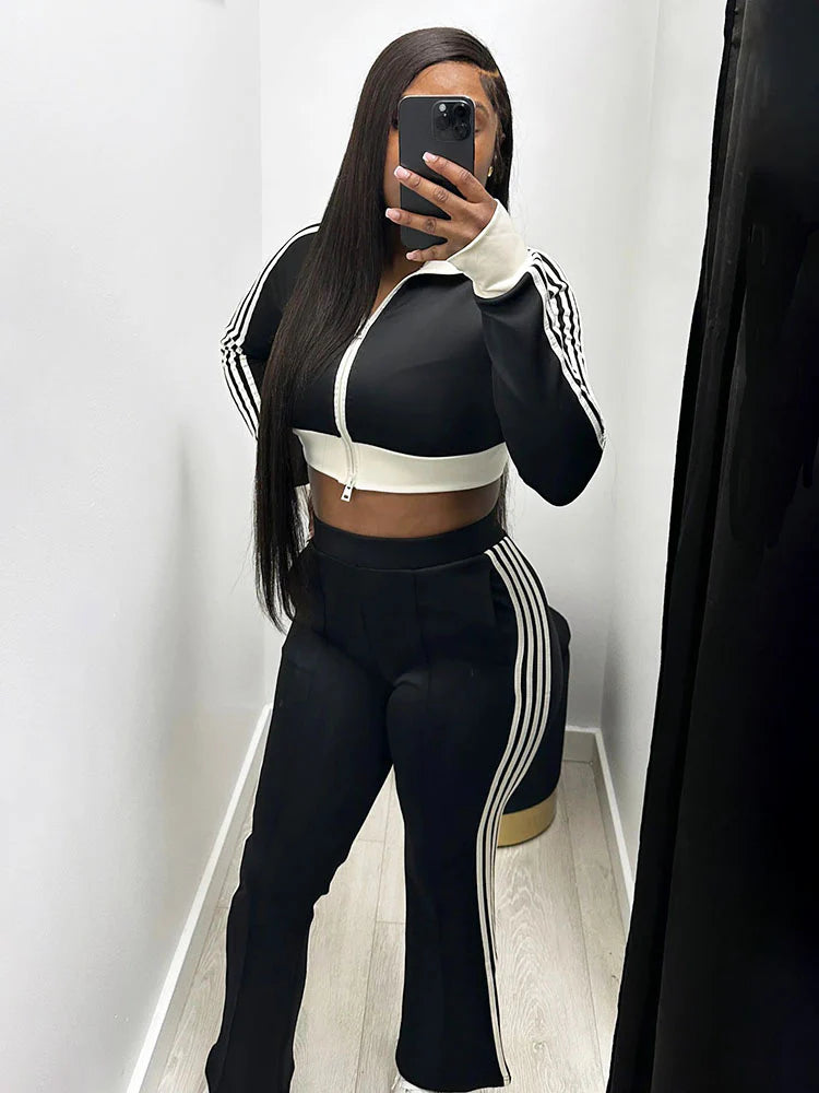 Striped Zip Jacket & Pants Set