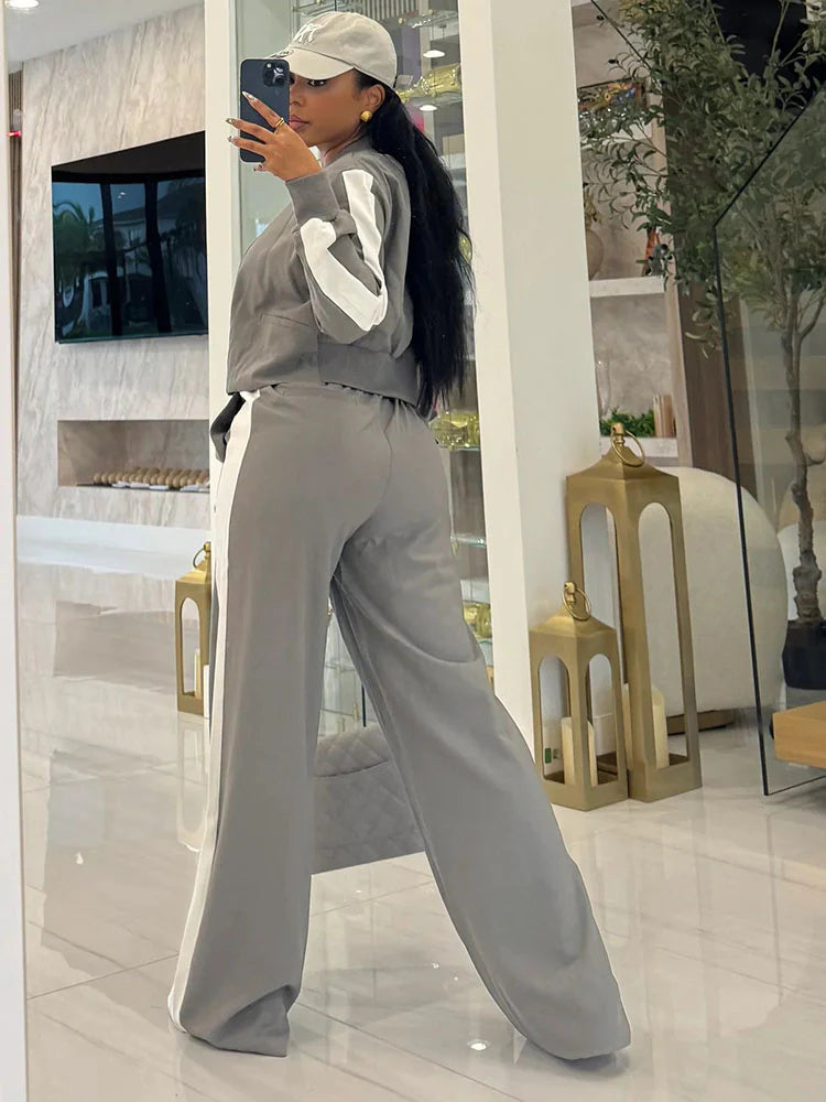 Contrast Crop Top & Wide Pants Set