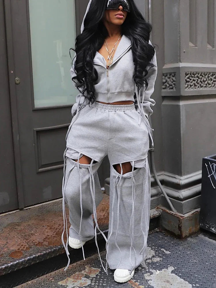 String Jacket & Cutout Pants Set