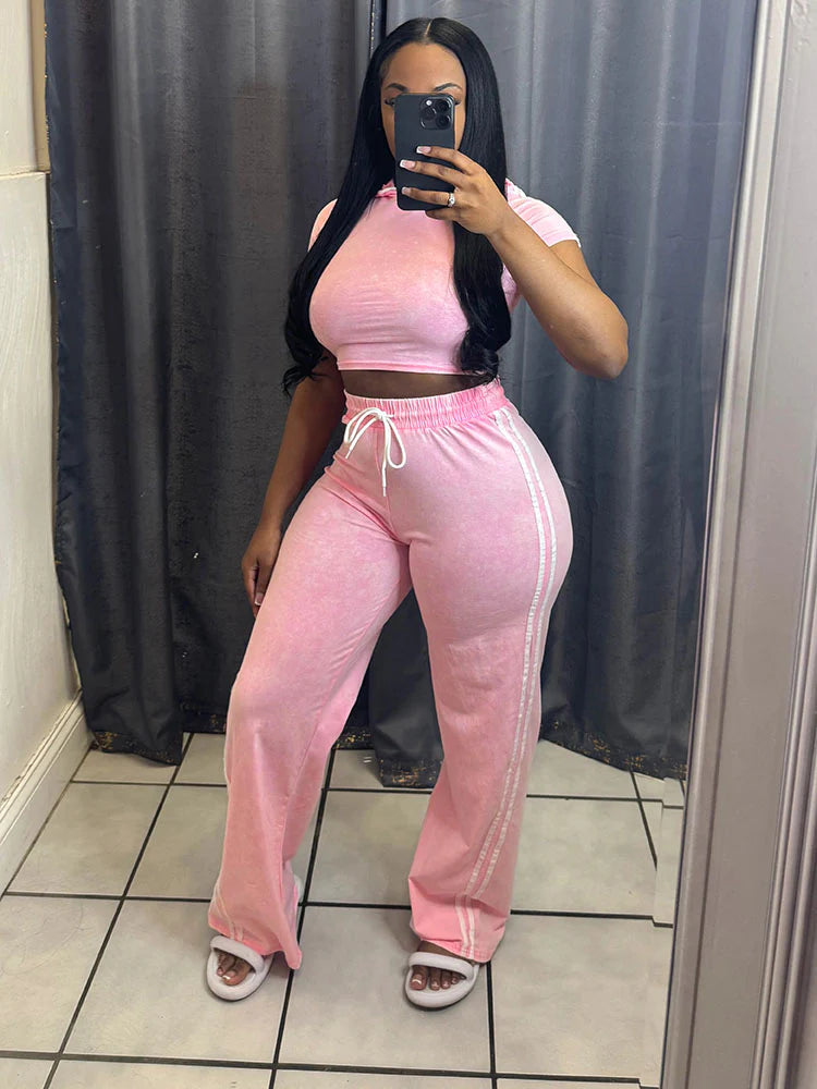 Washed Hoodie & Wide Pants Set