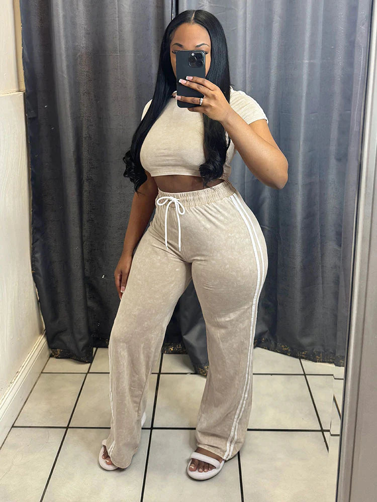 Washed Hoodie & Wide Pants Set