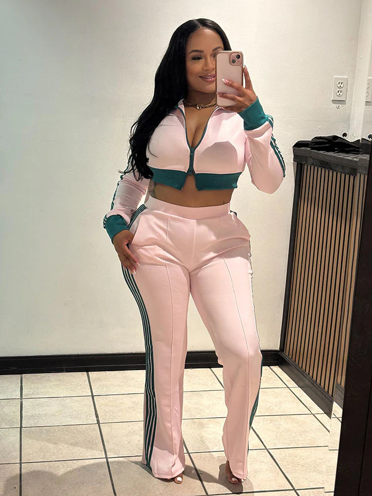 Striped Zip Jacket & Pants Set