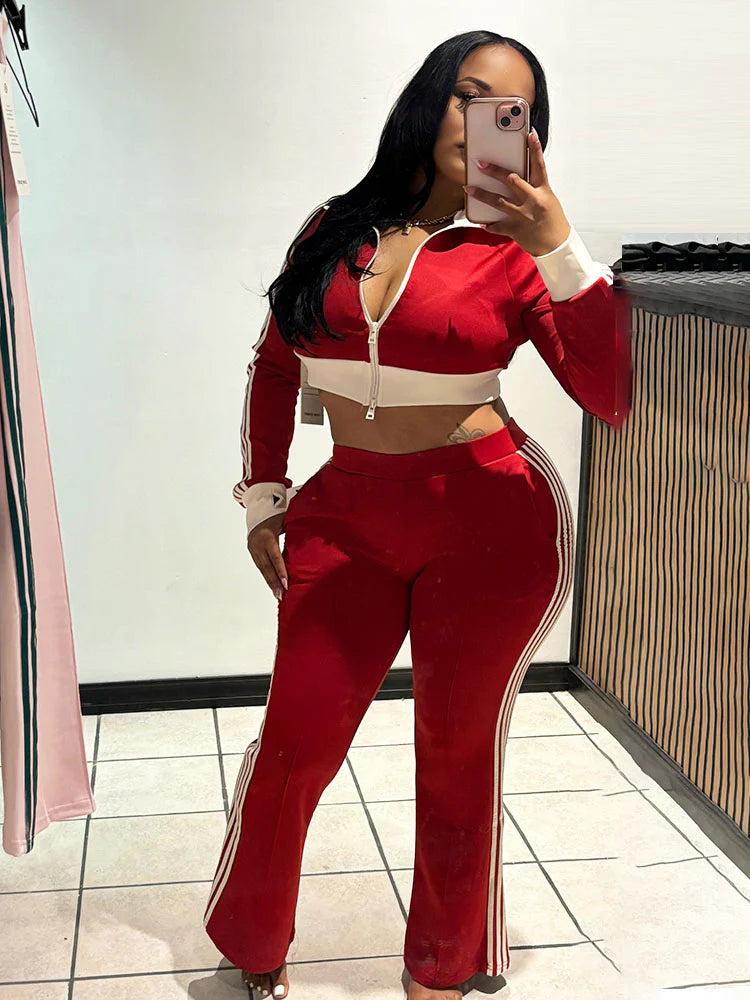 Striped Zip Jacket & Pants Set